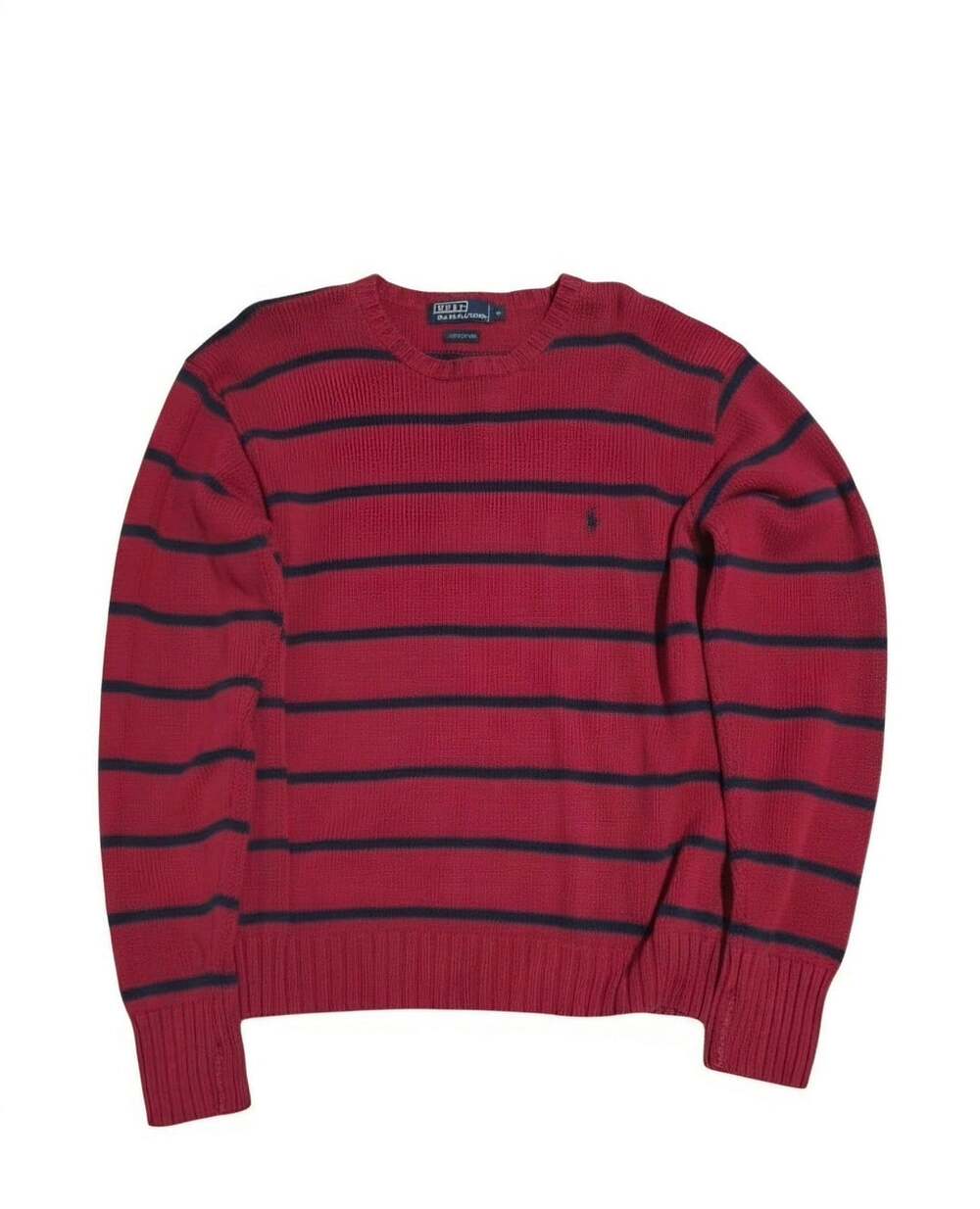 Vintage Polo Ralph Lauren Striped Cotton Sweater Size M Red Navy